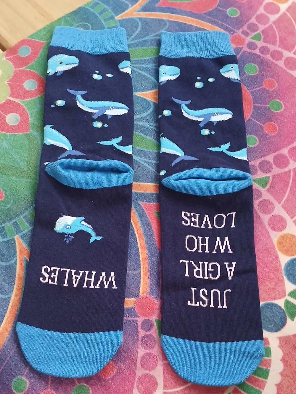 Navy & Aqua Whale Crew Socks -
